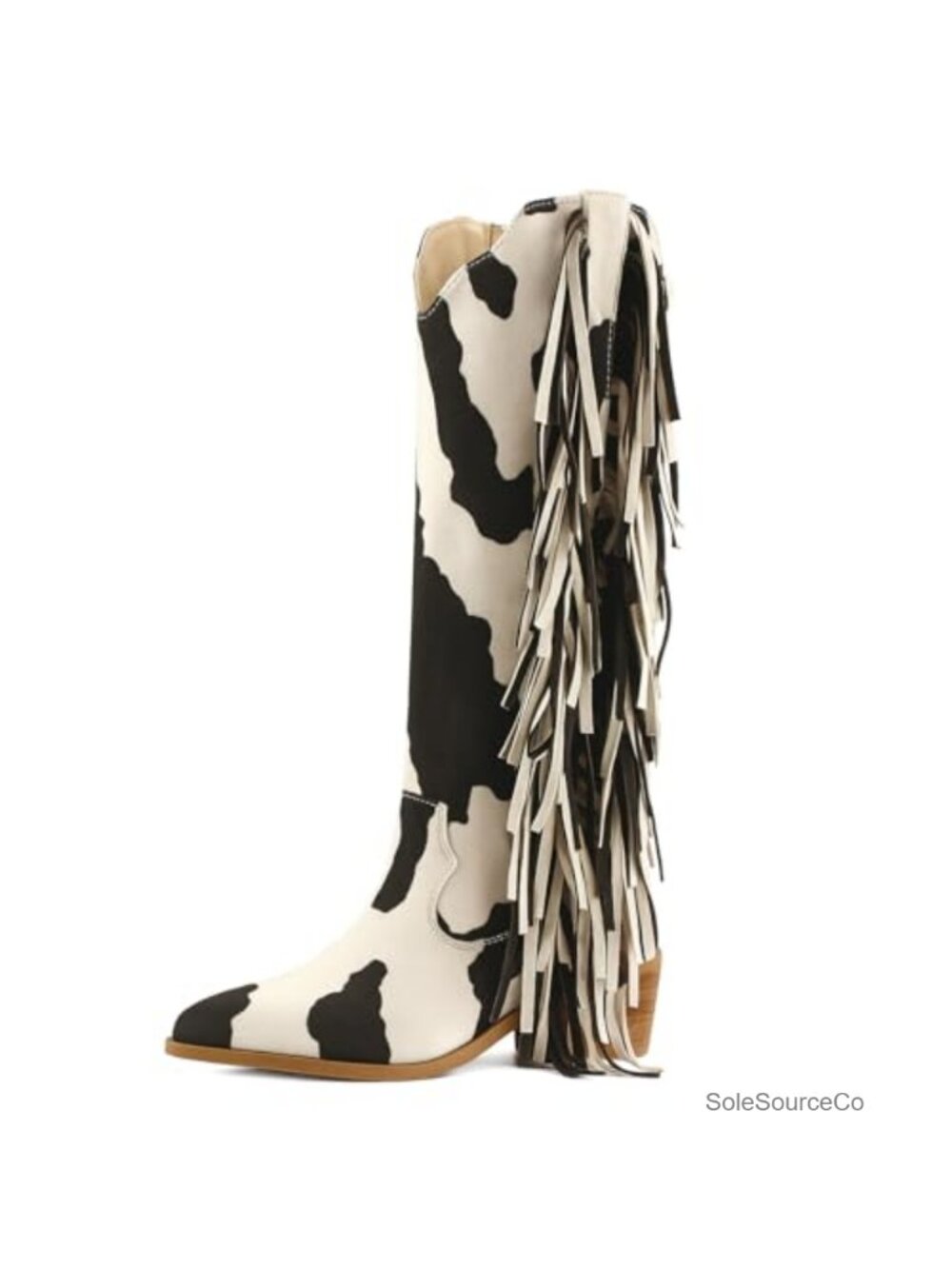 Faux Suede Knee High Western Cowboy Boots Pointed Toe Fringe